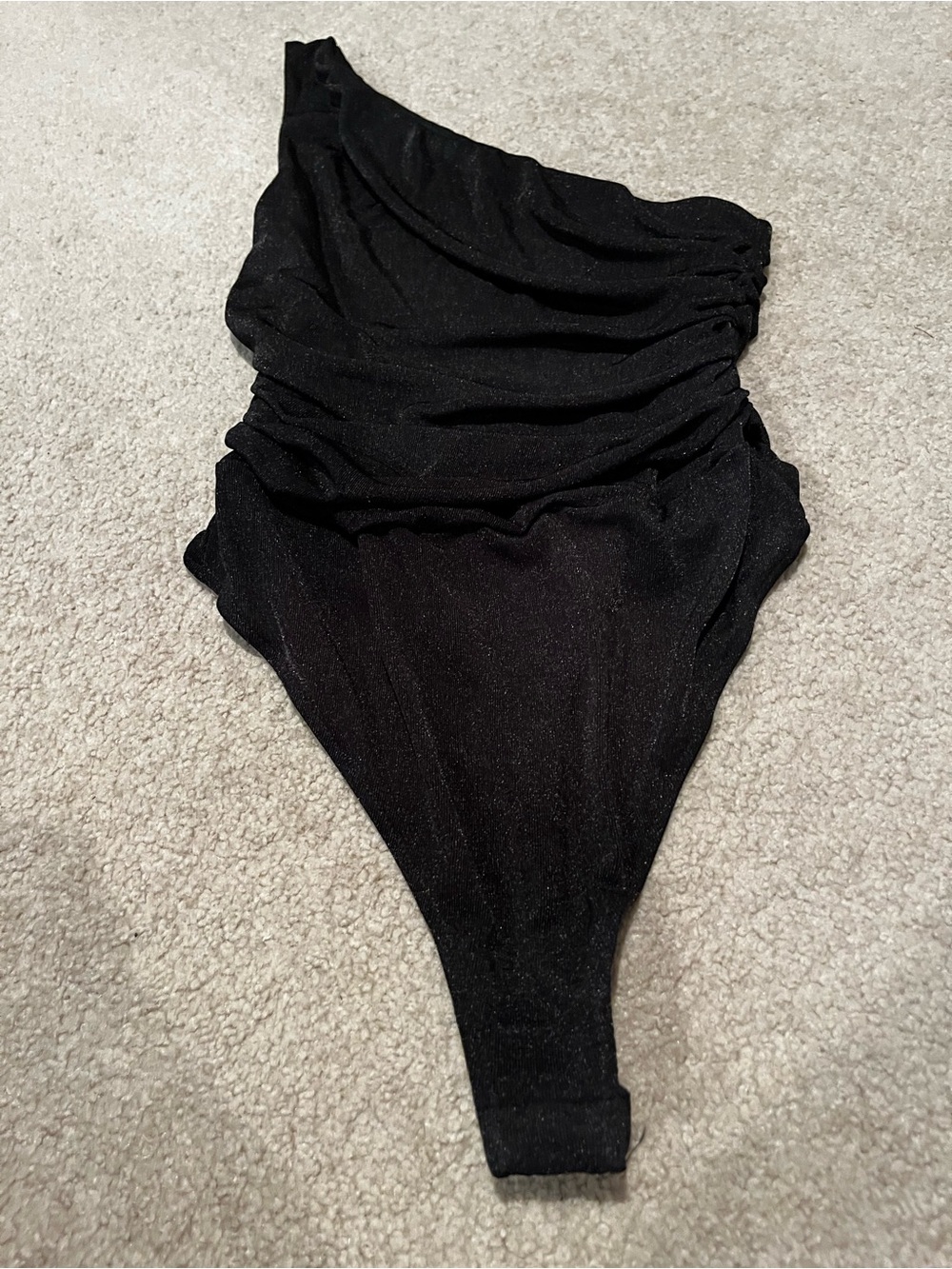 Free People Black One-Shoulder Shimmery Bodysuit